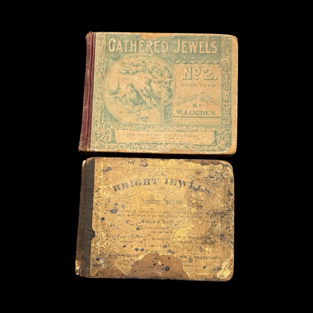 Antique Sunday School Hymnals: Gathered Jewels No. 2 & Bright Jewels - 1860s